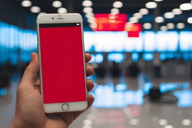 A close-up shot of a smartphone screen displaying airline app notifications: 