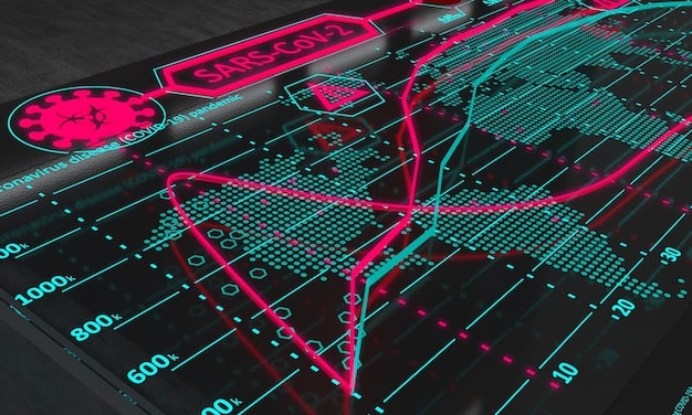A highly stylized, visual representation of a complex cybersecurity dashboard displaying real-time threat maps, data analytics, and network traffic, suggesting intense monitoring and rapid response.