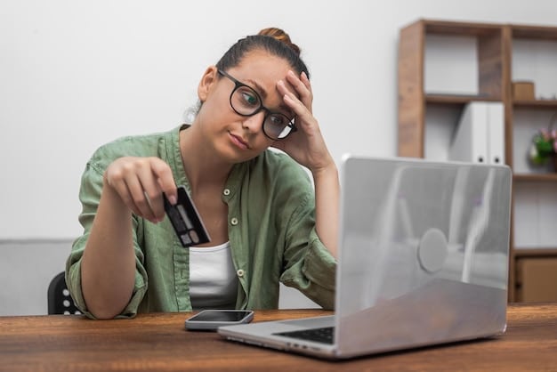 A person on a computer, with various debt statements (credit cards, loans) scattered around, researching options like refinancing and debt negotiation, with a positive, determined expression.