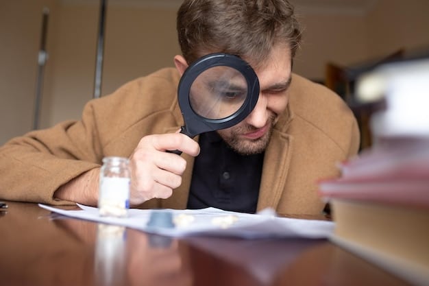 A person meticulously reviewing a printed credit report with a magnifying glass, highlighting potential errors.