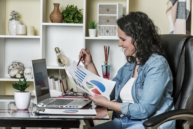 A person sitting at a desk surrounded by charts and graphs, diligently researching salary data on a laptop, emphasizing the importance of thorough preparation.