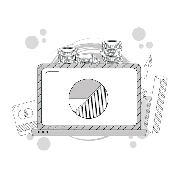 A simplified visual representing financial concepts: stacked coins next to a small line graph, and a magnifying glass over a tax form or financial statement. Clean, clear graphics.