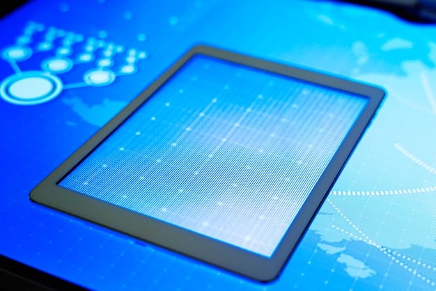 A digital tablet displaying a user-friendly application form, with a blurred background of abstract network connections, symbolizing technological progress in government services.