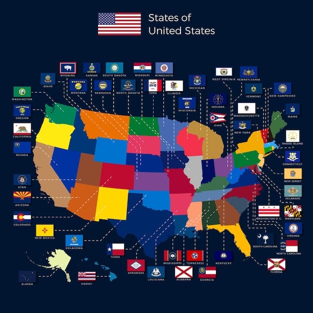 A detailed map of the United States with various states highlighted in different shades, symbolizing the diverse application of federal programs across different regions.