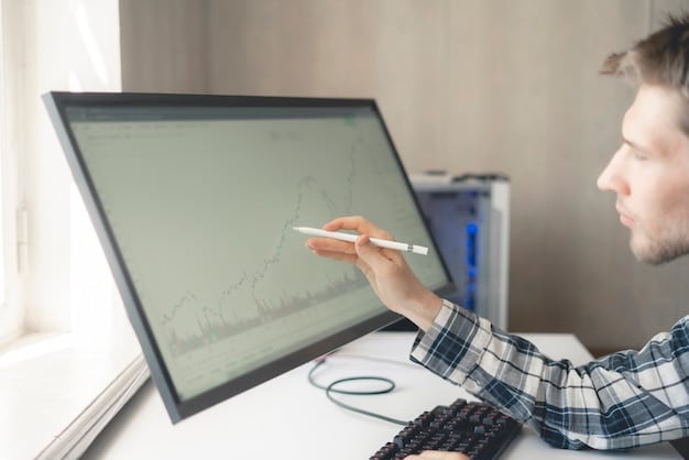 A detailed financial spreadsheet on a computer screen, with a person's hands using a mouse, emphasizing data analysis and financial management.