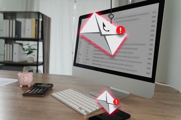 A visual representation of a phishing email, with a cursor hovering over a suspicious link, highlighting warning signs like a generic greeting and urgent language.